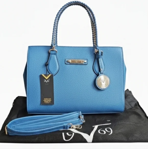 NWT Versace 19v69 Italia Electric Blue Satchel Bag With Crossbody Strap - Picture 1 of 12